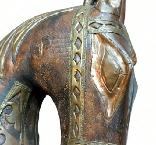 Rajasthan Persian Horse Head Wood And Brass