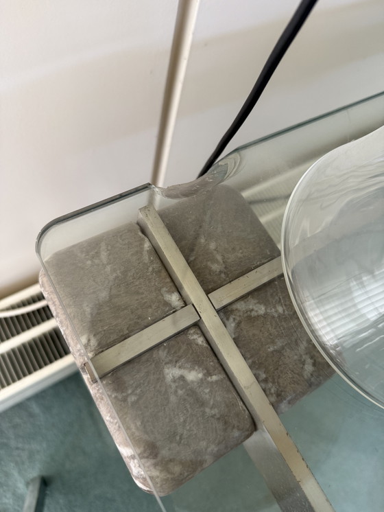 Image 1 of Table à manger Faraone verre/marbre/acier par Renato Polidori pour Skipper