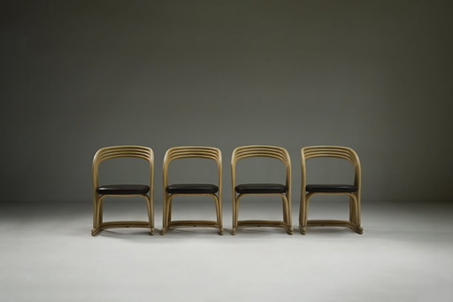 Set of 4 rattan dining chairs, 1980s Italy.