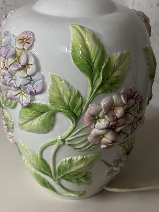 Image 1 of Pied De Lampe Chaumette Model Hortensias- Barbotine H 40 Cm