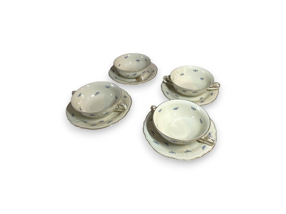 Image 1 of Vintage Rosenthal "Parzival" soepkommen met handvat en schotels (Suppentassen) set van 4