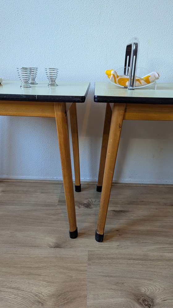 Image 1 of Pair of Vintage 60s green formica side table / school table