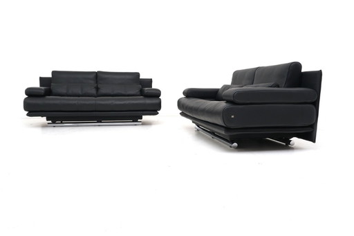 Rolf Benz 6500 Set Bankstel 2x Tweezitsbank Leer Zwart