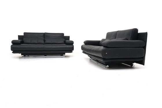 Image 1 of Rolf Benz 6500 Set Bankstel 2x Tweezitsbank Leer Zwart