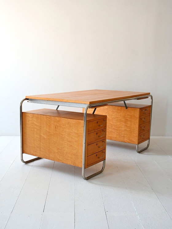 Image 1 of Skandinavischer Schreibtisch aus Birke und Stahl von Mücke & Melder, 1930er Jahre