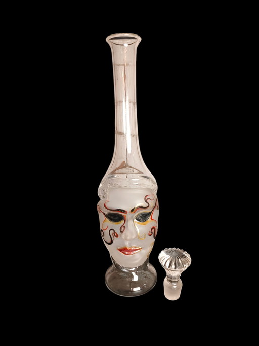 Murano Glass Decanter Mask Hand Painted 1970s – Venetian Face Art Glass Decanter