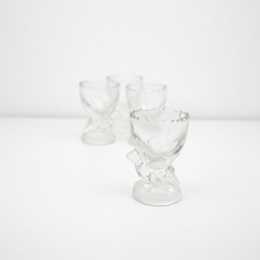 Vintage 90s Molded & Frosted Glass Chicken Egg Cups – Set of 4 