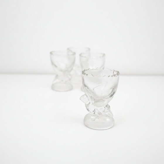 Image 1 of Vintage 90s Molded & Frosted Glass Chicken Egg Cups – Set of 4 