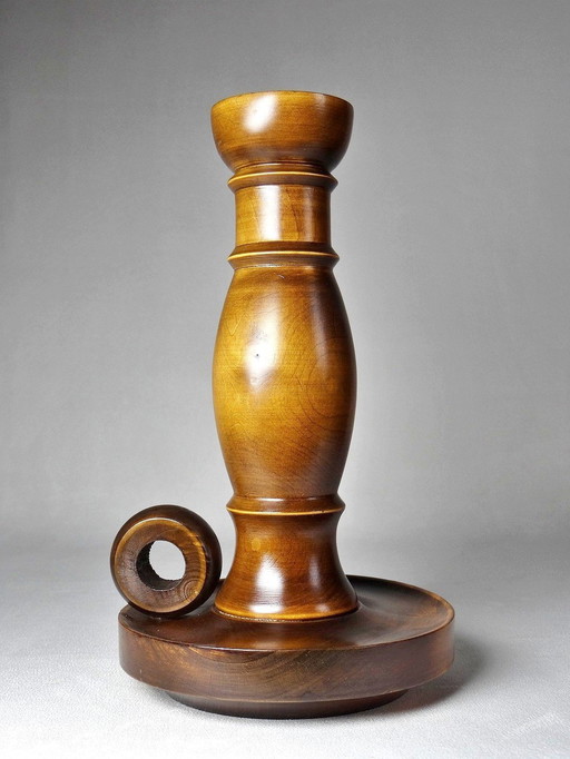 Large Vintage Hand-Turned Wood Candleholder