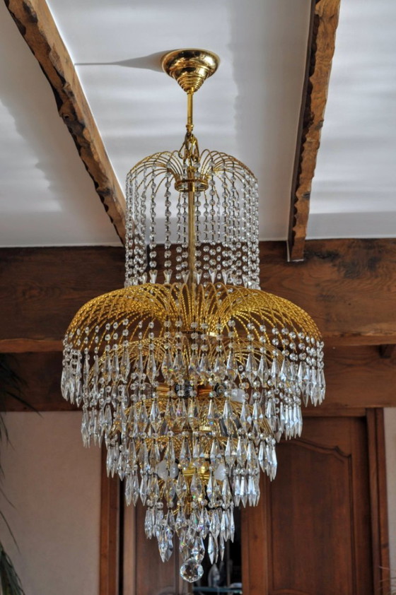 Image 1 of Lámpara de araña bañada en oro fino de 24 quilates y cristal (Año 1990)