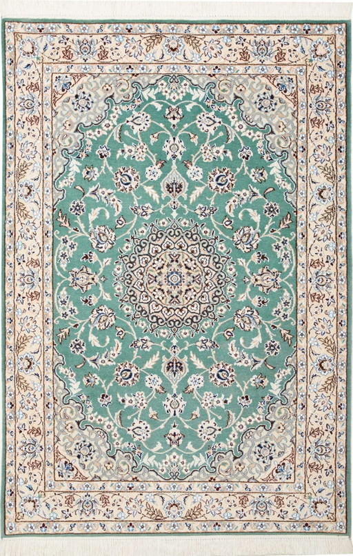 Elegante alfombra persa anudada a mano, tamaño Nain 9 Lah, 147 x 100 cm – N.° 466214-01 
