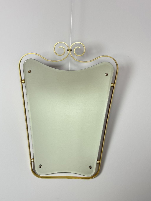 Large Vintage mirror with Elegant Brass Frame and Faceted Freeform Mirror Glass, 1960s.