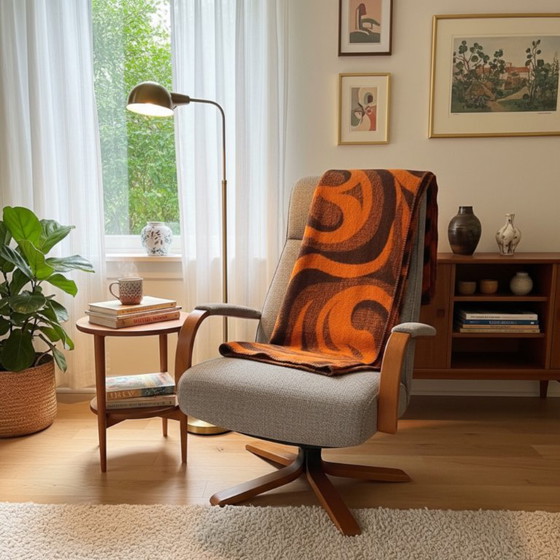 Aabe Vintage Wollen Deken Jaren 70 Oranje En Bruine – Decoratieve objecten, Wool (photo 5 of 11)