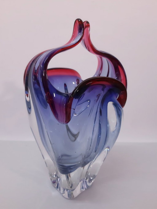 Basket for candy/sugar/ hand blown glass by Josef Hospodka/ Czechia