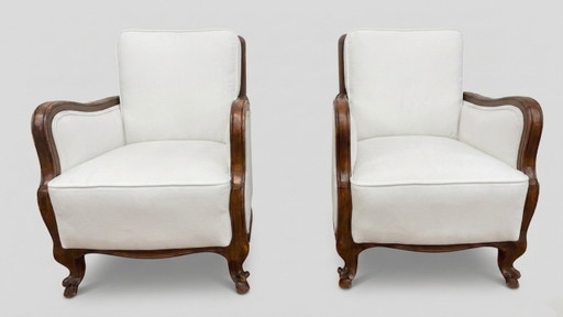 Sillones italianos clásicos con tapicería blanca, años 20, juego de 2