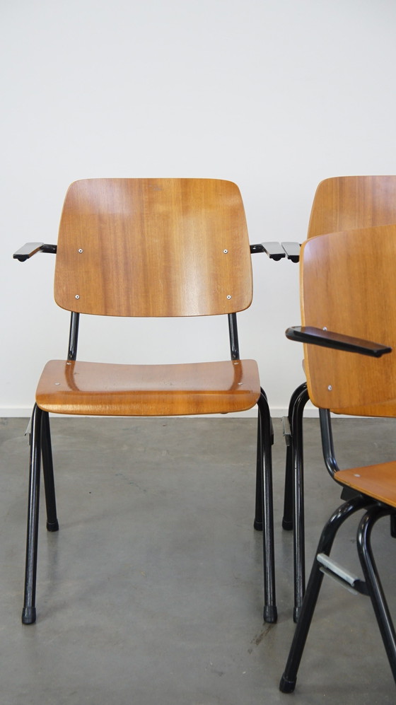 Image 1 of Set Van 4 Vintage Jaren ’60 Dutch Design Marko School/Kantine/Eetkamerstoelen Met Armleuningen