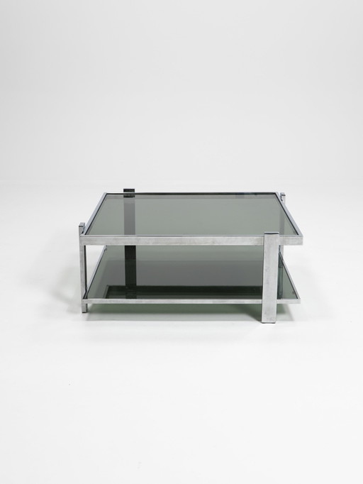 Table basse en chrome et verre, Italie, années 1970