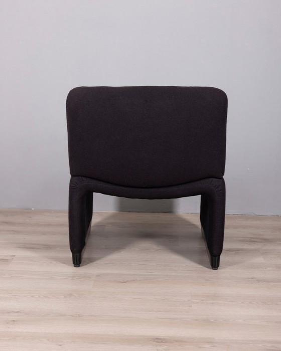 Image 1 of Set van 5 vintage fauteuils uit de jaren 80, bekleed met zwarte Italiaanse designstof.