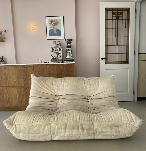 Image 1 of Divano vintage Togo a 2 posti in velluto beige Ligne Roset.