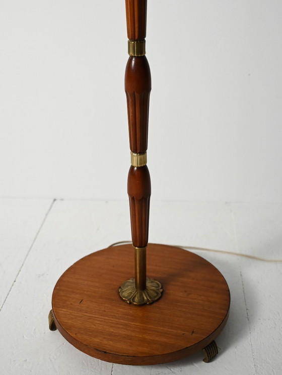 Image 1 of Three-arm teak and brass floor lamp, Scandinavia, 1940s–50s