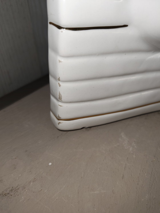 Image 1 of Antica Athena Pharaoh Keramik-Blumentopf aus den 80er Jahren, weiß, mit 24-karätigem Gold, italienischer Blumentopf