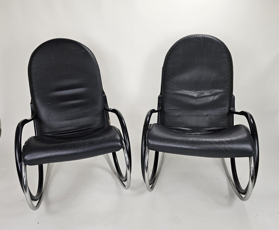 Image 1 of Two rocking chairs with 1 footstool design Paul Tuttle for Strässle model Nonna