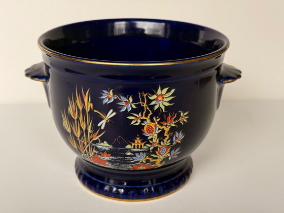 Image 1 of Japanische kobaltblaue Porzellanvase und Schale aus 22-karätigem Gold