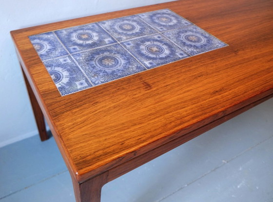 Image 1 of Rosewood Coffee Table with Blue Ceramic Tiles, Denmark, 1960s