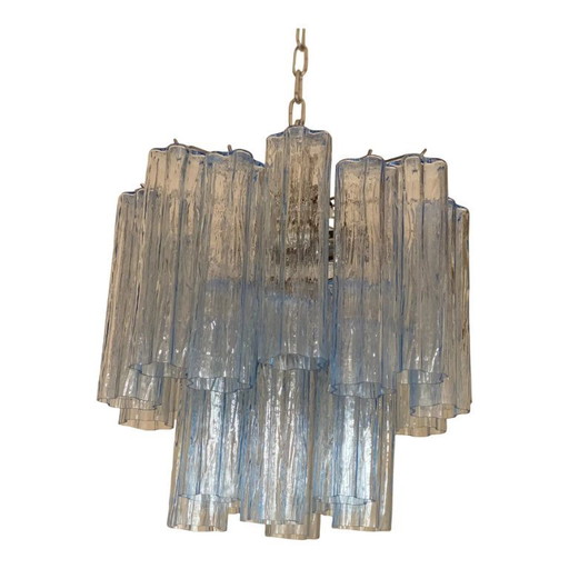 Lustre "Tronchi" en verre de Murano bleu de style Venini