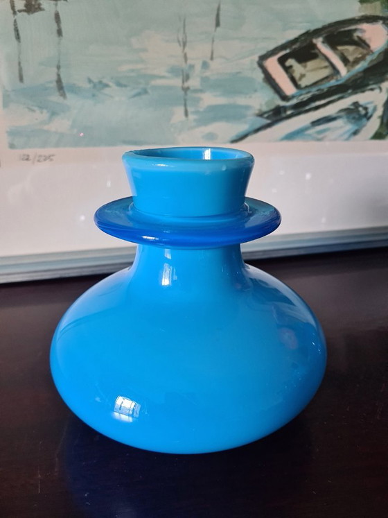 Image 1 of Kosta Boda designer vase by Erik Höglund in stunning turquoise color from 1950-1960.