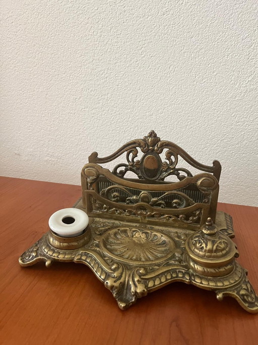 Calamaio Vintage con Portapenne - Stile Art Nouveau
