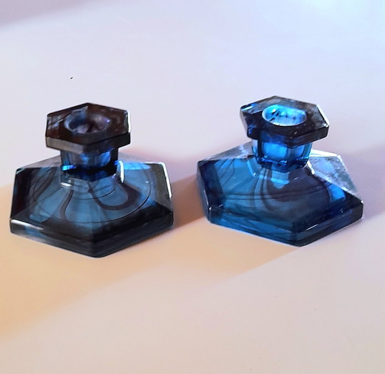 Image 1 of blauer Kerzenständer von Davidson Glass