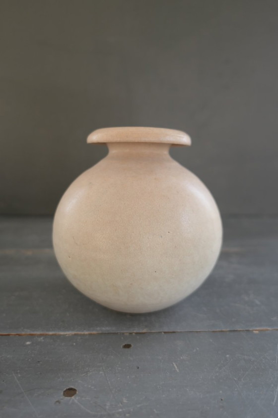 Image 1 of Vintage set of round vases in cream and brown tones