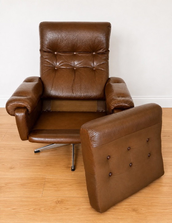 Vintage Danish Mid Century Leather Swivel Chair 1970s – Armchairs (photo 6 of 14)