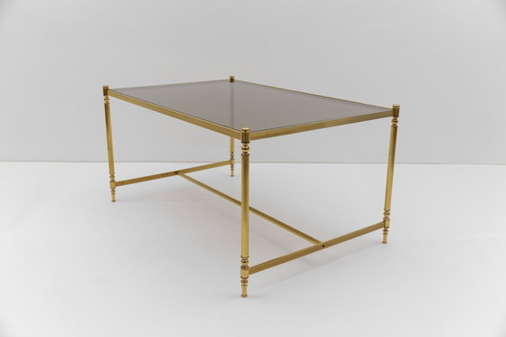 Image 1 of Tavolino da caffè quadrato in vetro dorato e fumé in stile Chiavari, anni '70