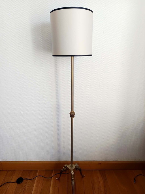 Dreibein-Stehlampe aus Messing, um 1950