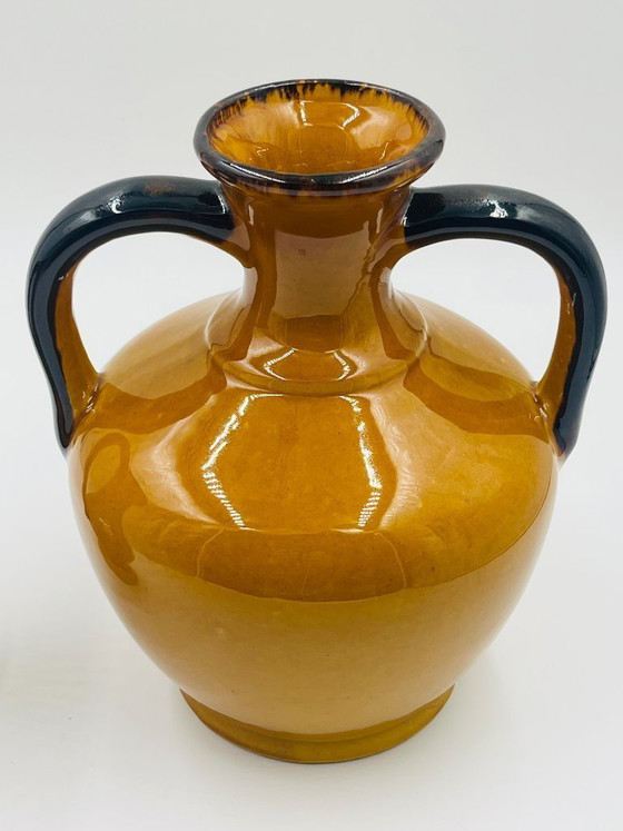 Image 1 of Pair of Vintage Coulobres Ochre Ceramic Vases