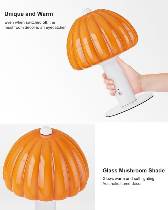 Oranje/Wit LED Tafellamp, Tactiel, USB-C Oplaadbaar, Dimbaar, Tafellampen, Aluminium, Glas, Scandinavian (foto 3 van 12)