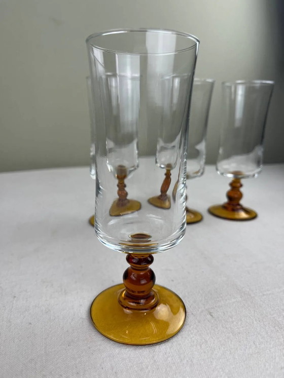 Bicchiere ambrato con stelo – Bicchieri e caraffe, Crystal, Glass, Vintage (photo 4 of 7)
