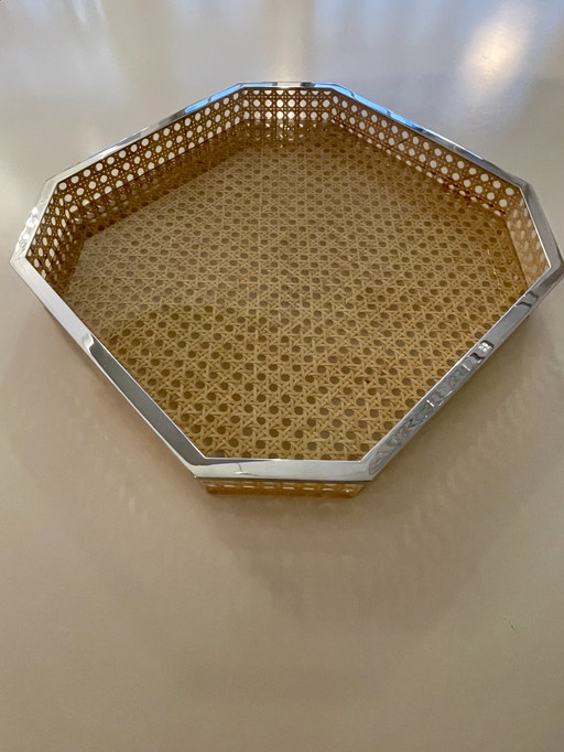 Plexiglas rieten dienblad GabriellaCrespi Italië jaren 70