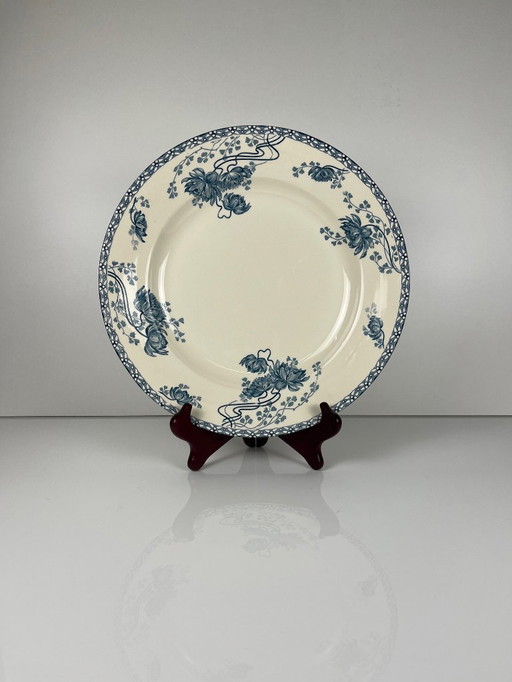 Large round blue "Royat" dish, U&C Sarreguemines, 1879 - 1918.