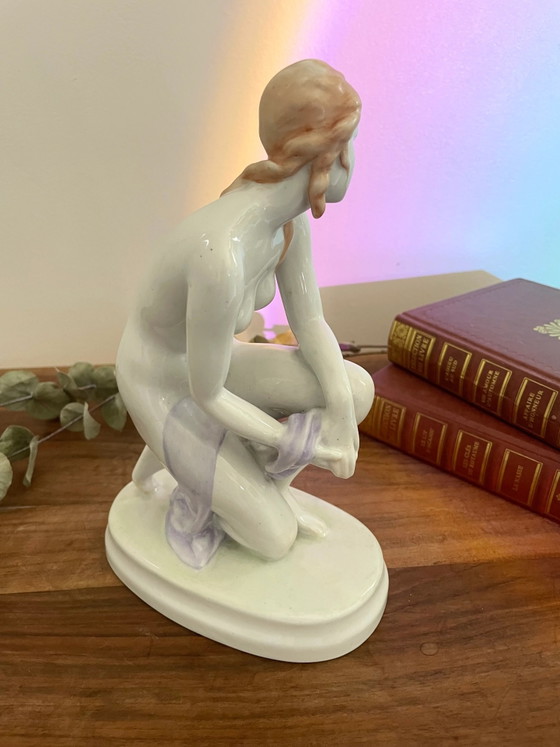 Vintage Hungarian Zsolnay Porcelain Nude Lady Sculpture (photo 2 of 3)
