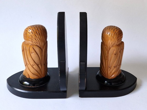 Image 1 of Sujetalibros de madera con búhos