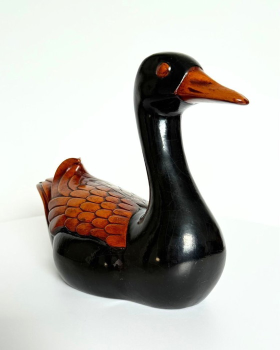 Image 1 of Canard français vintage en bois craquelé peint à la main