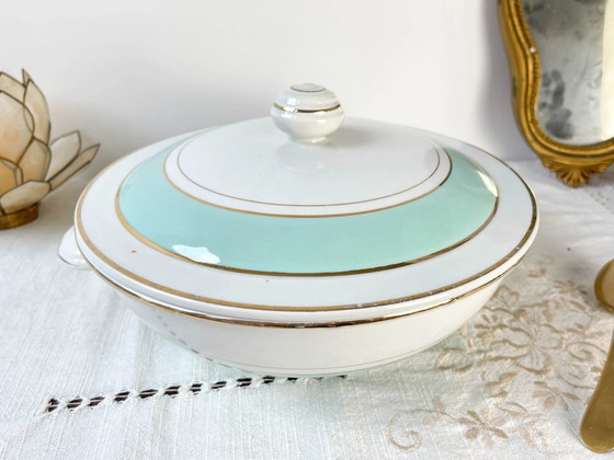 Soupière Vintage Porcelaine Blanche Verte LUNEVILLE EPINAY France Années 50 – Vaisselle (photo 2 of 10)