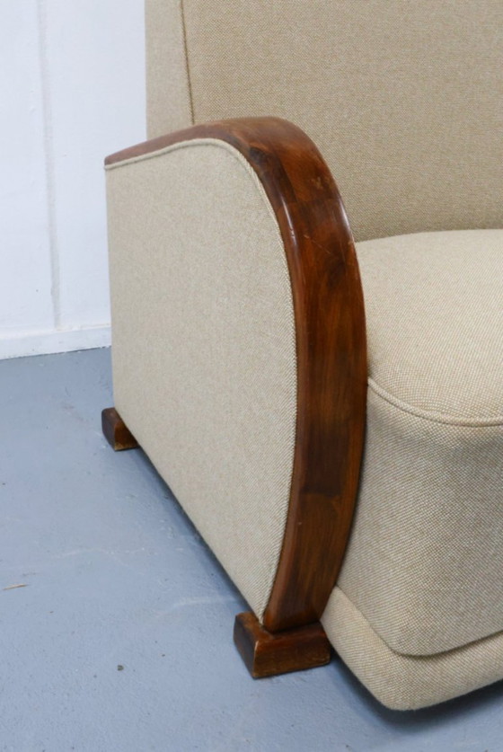 Originele Art Déco sofa 1940, Banken, Textiel, Hout, Beige (foto 3 van 9)