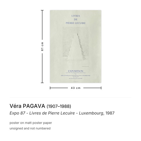 Véra PAGAVA Poster Expo 87 - Livres de Pierre Lecuire - Luxembourg – Pósters, Paper (photo 3 of 5)