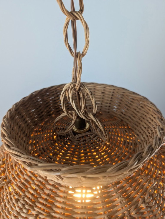 Organic Modern Wicker Pendant Lamp With Layered Petal Shade, Late 20th Century (photo 5 of 9)