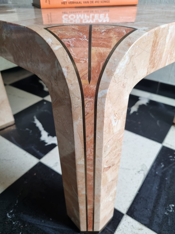 Vintage Tessellated Stone Salontafel Met Kwaliteitslabel – Robert Marcius Stijl - Jaren '90 – Brass (photo 2 of 12)