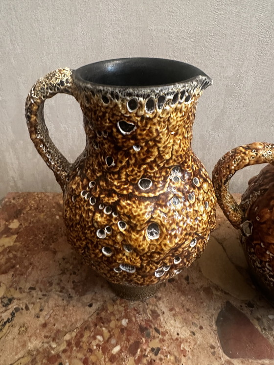 Image 1 of 4 60s Decorative Pitchers / Jugs - Honey Glazed Ceramic